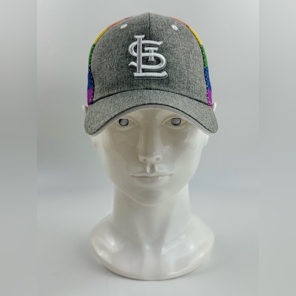 St. Louis Cardinals Gray Rainbow Mesh Back, Adjustable Vented Pride Unisex Cap - Picture 2 of 8